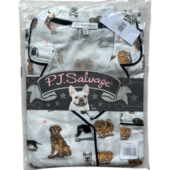 PJ Salvage Dog Print Long Sleeve Pajama Set in Ivory NWT Size Small - Picture 6 of 7